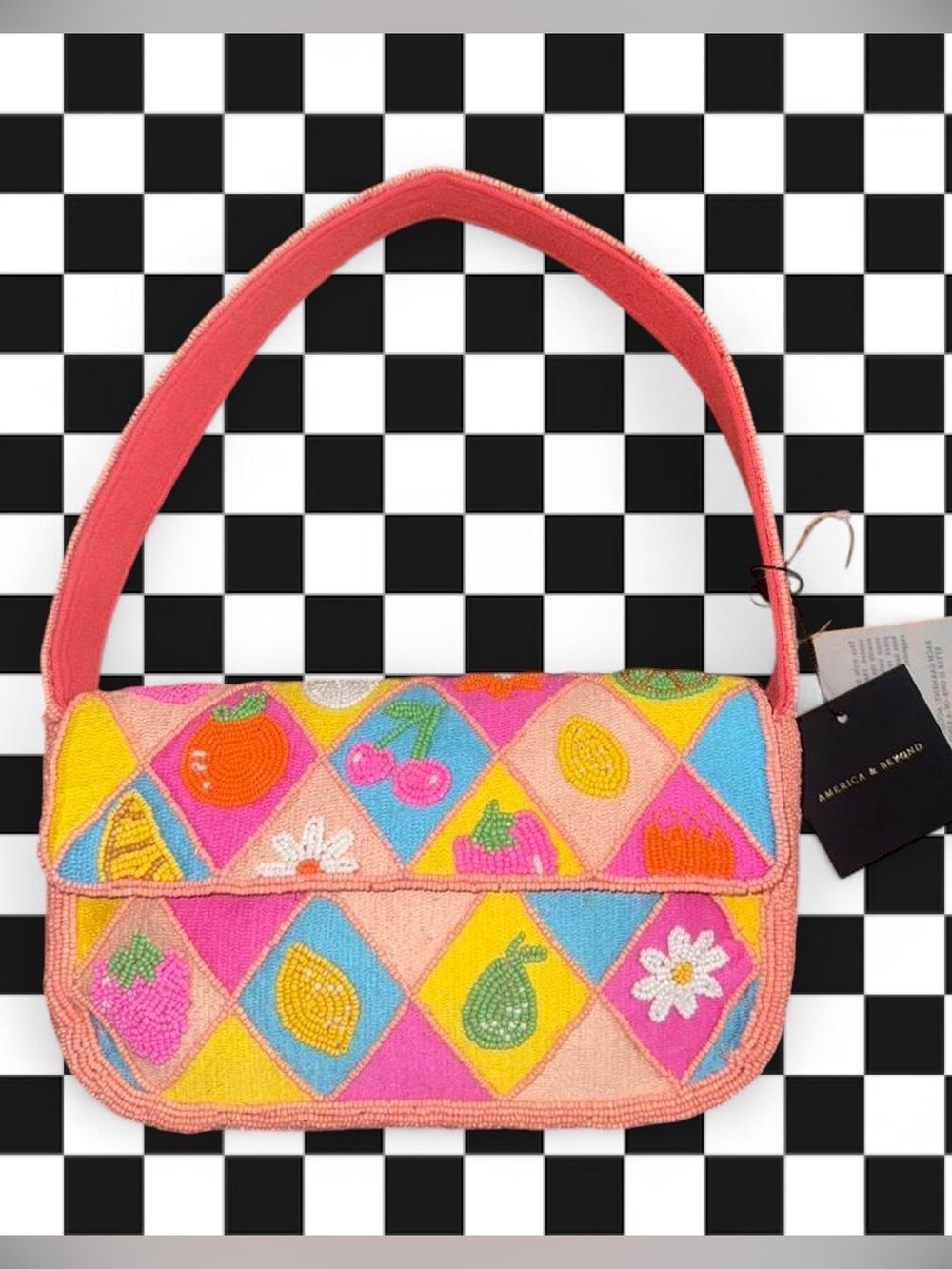 Viral Bright Pink Fruit Beaded Shoulder Bag - Picture 1 of 5
